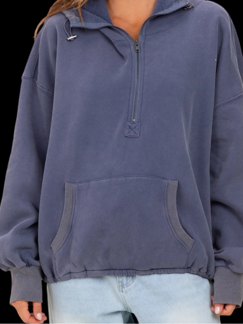 aerie Light Blue Zip Sweater pullover. small hole  on sleeves. Reflect price.